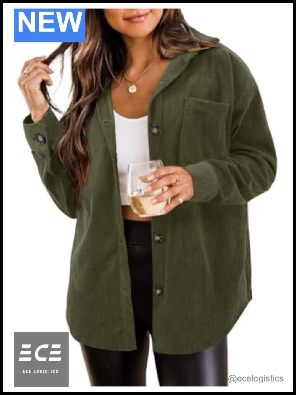 Womens Plus Size Corduroy Button Down Shacket Shirt Loose Fit Casual